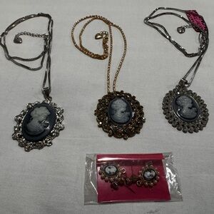 3x women’s CAMEO STYLE NECKLACES + EARRINGS! Free Shipping! 🙂